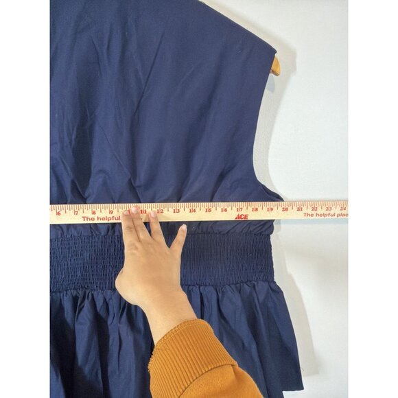 Anthropologie Navy Blue Sleeveless Blouse Size XL Ruffled Hem Zip Up Minimalist - Picture 8 of 9